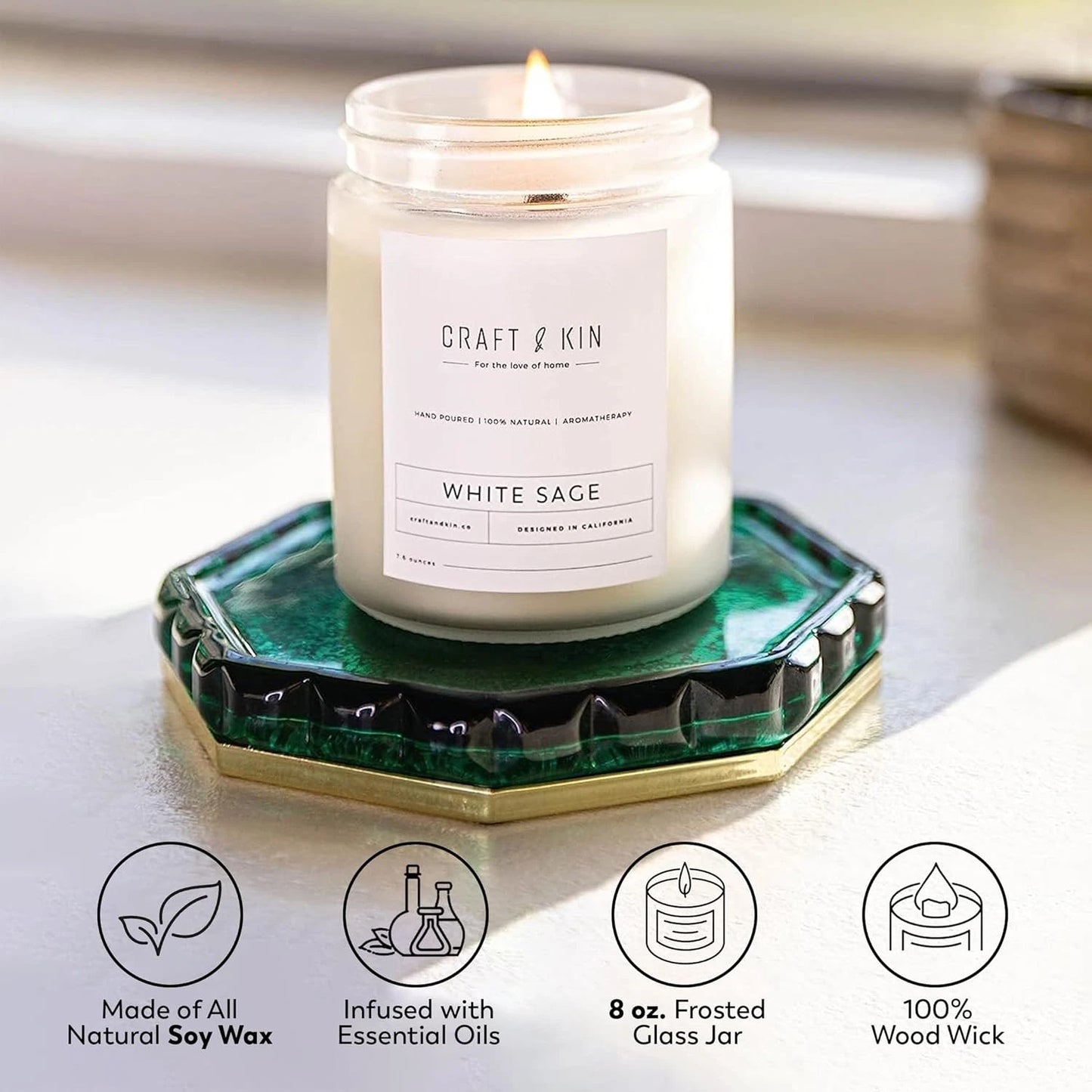 Dluxe Ave. Premium White Sage Candles, Fall Candles, 8 oz for Home/ Scented Soy Men Candles