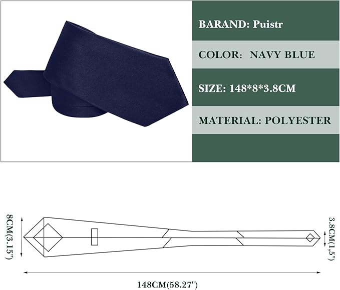 Dluxe Ave. Mens Ties Solid Pure Color 3.15" (8CM) Necktie Plain Formal Navy Blue Ties For Men