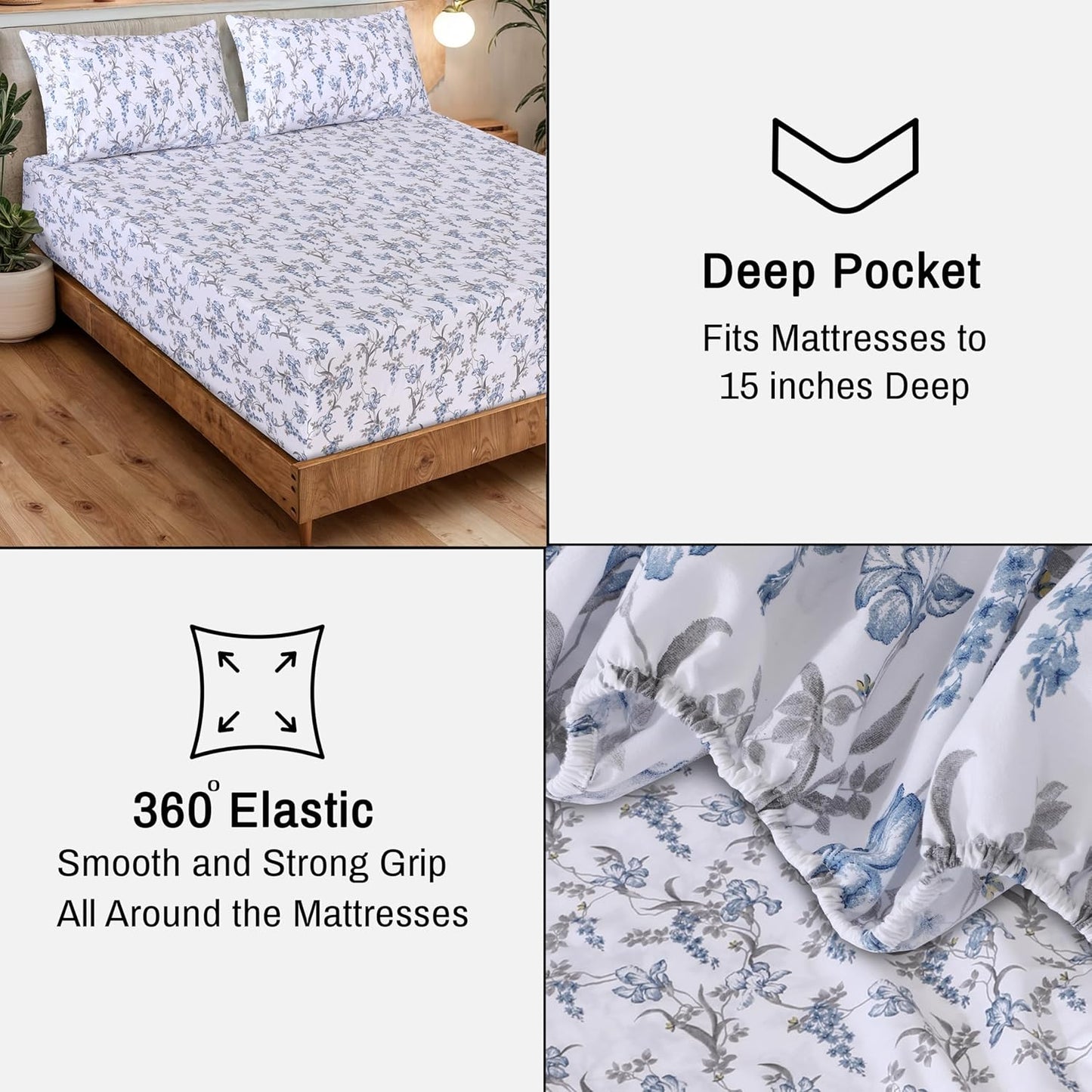 Dluxe Ave. ( TWIN ) 3 Pcs 100% Organic Cotton Sheet Set, Certified for GOTS, Soft & Cooling Percale, Deep Pocket 15", Deluxe