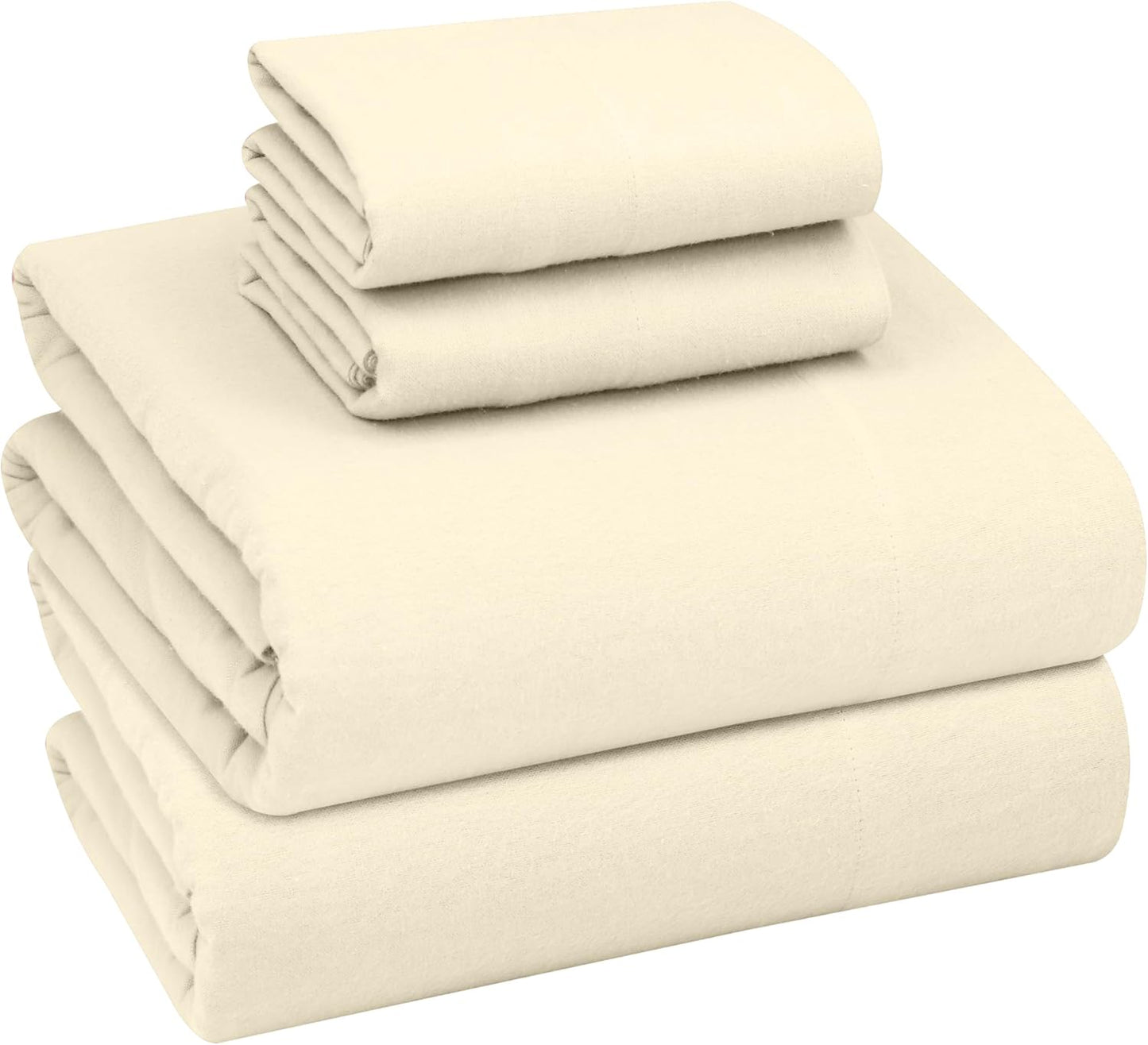 Dluxe Ave. ( QUEEN ) 4 Pcs Organic Flannel Sheet Set/ 100% Cotton Double Brushed/ Deep Pocket 16 Inches/ Winter White