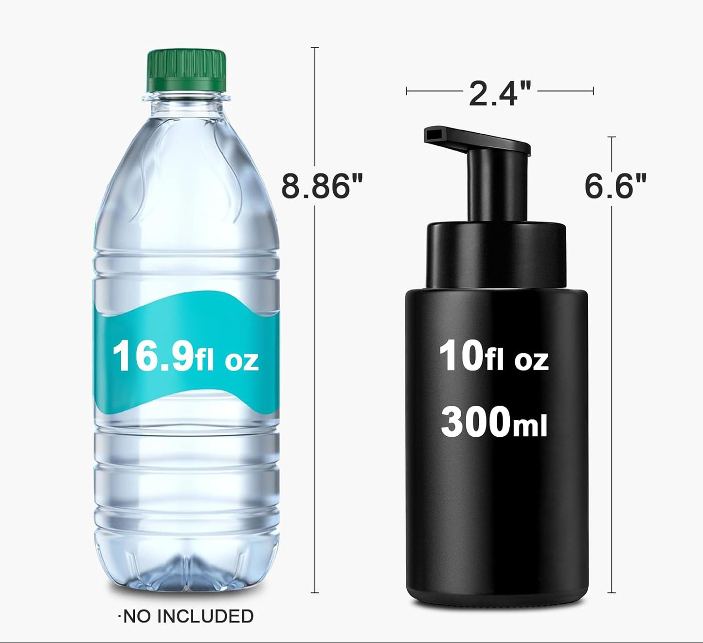 Dluxe Ave. Foaming Hand Soap Dispenser, 10 oz/350ml Glass, 2 Pcs, Refillable Soap Dispenser Pump with Waterproof Labels, (Matte Black)