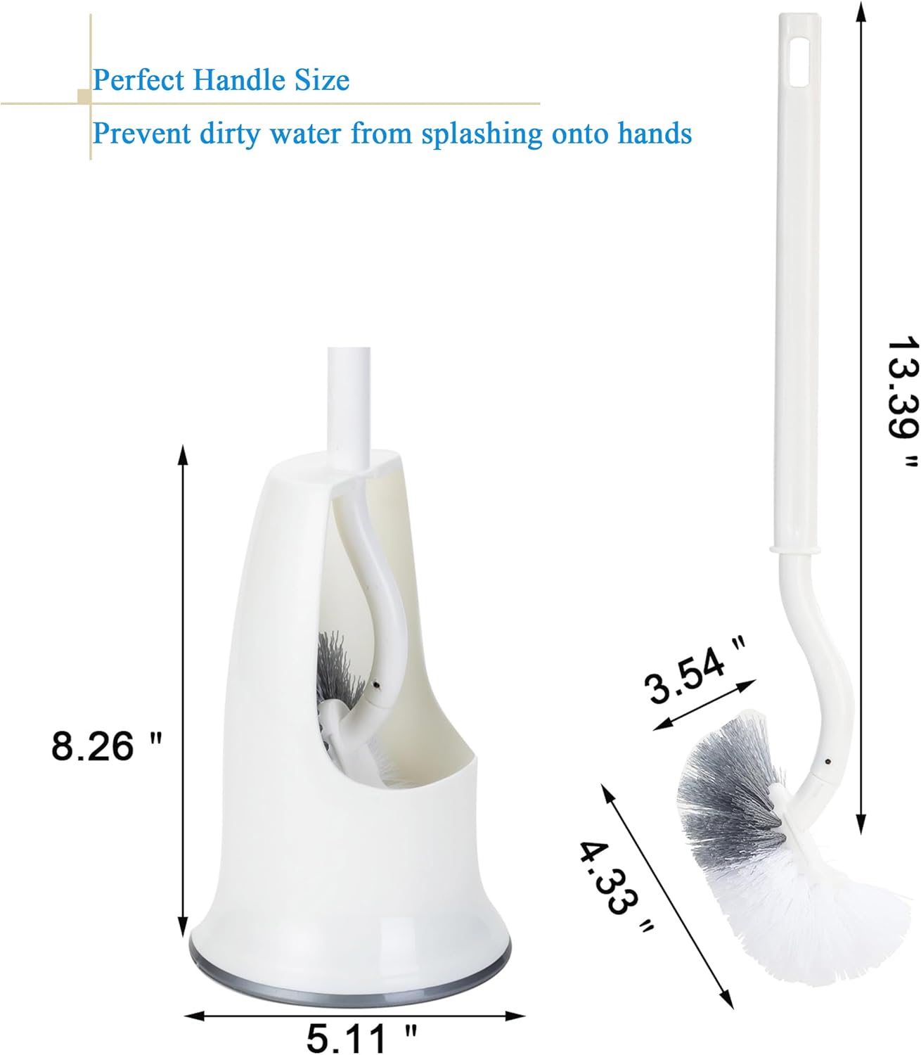 Dluxe Ave. Ryhiac 2 Pack Curved Toilet Bowl Brush with Holder for Bathroom Compact Toilet Brush Durable Under The Rim Household Deep Cleaning Brushes (2 Pcs White Toilet Brush with Holder)