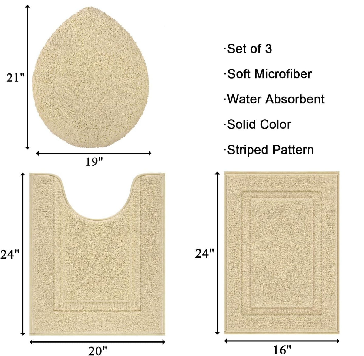 Dluxe Ave. Microfiber Bathroom Rug Set with Toilet Lid Cover (Beige)