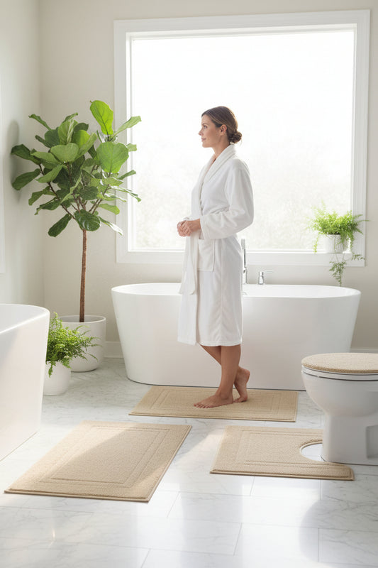 Dluxe Ave. Microfiber Bathroom Rug Set with Toilet Lid Cover (Beige)