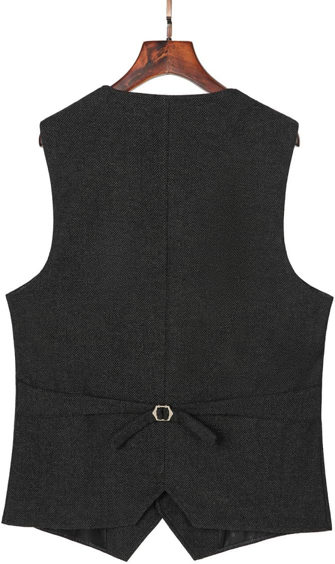 Dluxe Ave. (SMALL) Mens Vintage Classic Herringbone Pattern Suit Vest/ V Neck Casual Wool Blend Waistcoat /Army Green