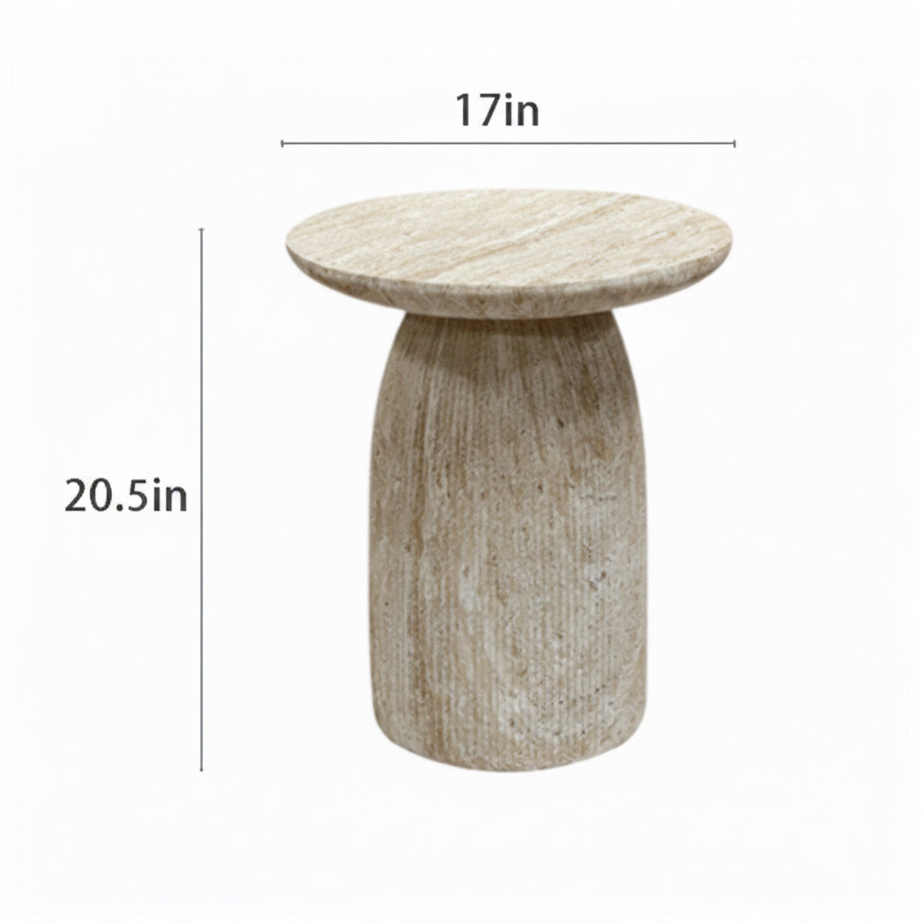 Modern Round Corner Side Table with Imitation Travertine Finish