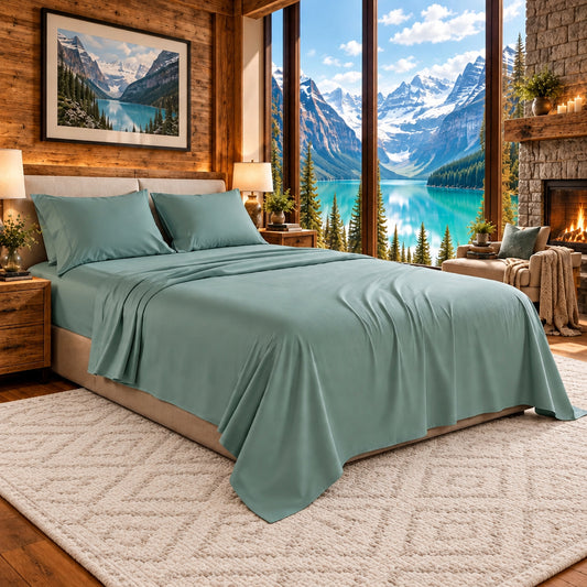 Dluxe Ave. (KING) 4 Pcs 1200 Thread Count Cotton Sheets Set/ 100% Egyptian Cotton/ Sea Glass