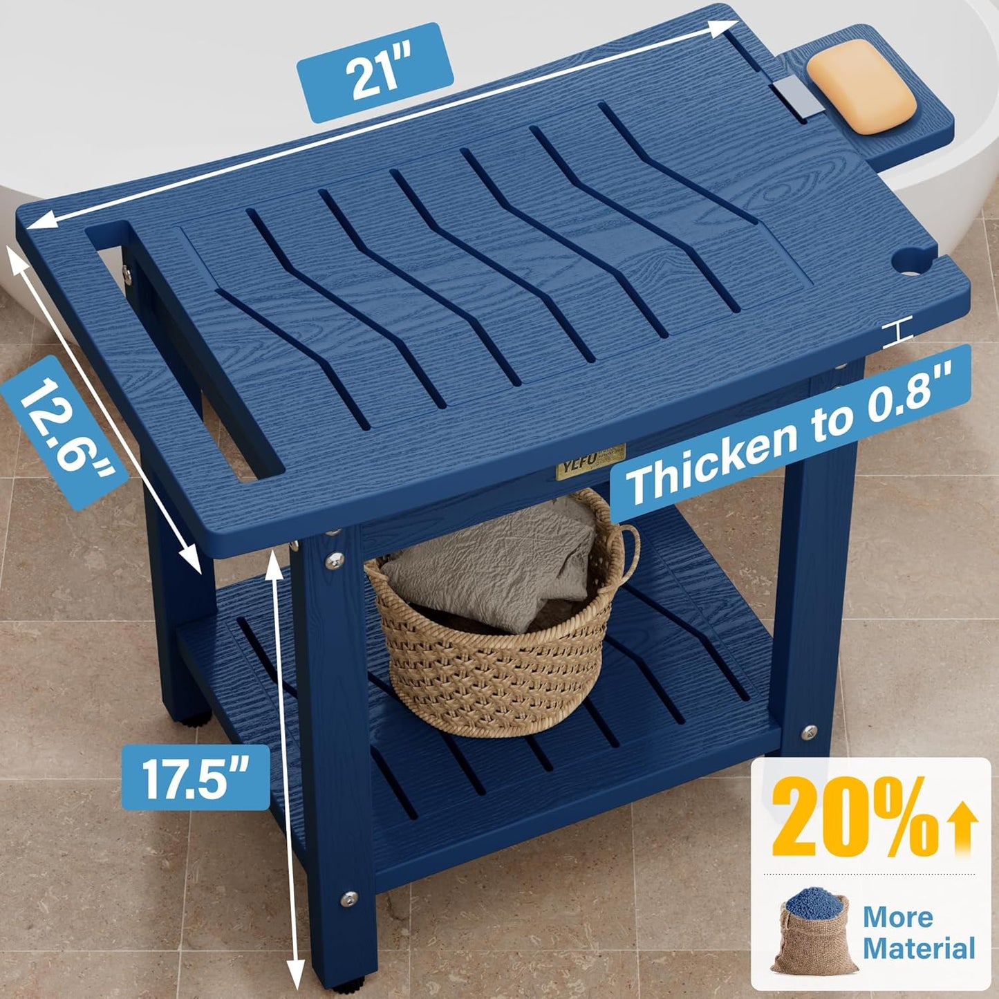 Dluxe Ave. Shower Bench, Navy