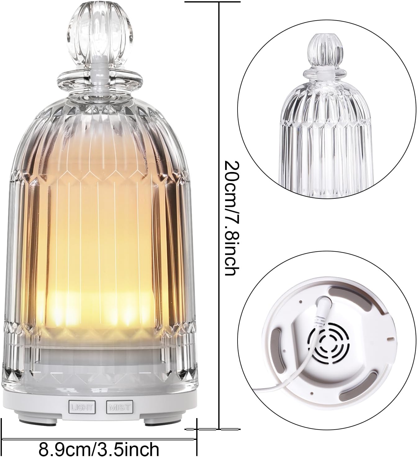 Dluxe Ave. Smartwell Glass Essential Oil Diffuser Aroma Essential Oil Diffuser for Room Cool Mist Humidifiers with 7 Colors LED Night Lights Auto-Off for Home Office Spa 120ml(White Bottom)