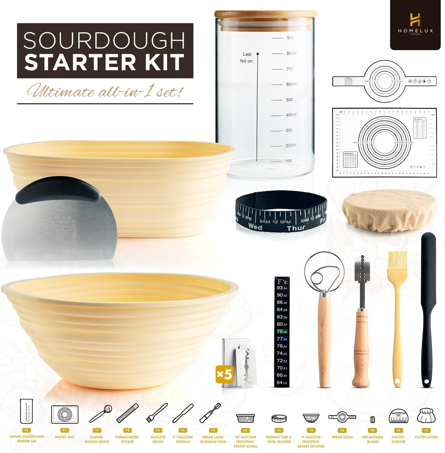 Dluxe Ave. Sourdough Starter Kit Bread Baking Supplies / 14pcs Bread Making Tools