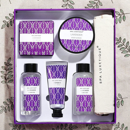 Dluxe Ave. Spa Luxetique Lavender Spa Set Bath Set for Women Gift Relaxing Home Spa Kits Includes Body Lotion Shower Gel Bubble Bath Hand Cream Birthday Gifts for WomenMothers Day Gifts
