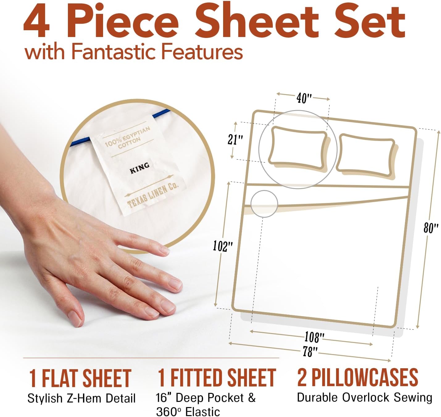 Dluxe Ave. ( FULL ) 4 Pcs 100% Egyptian Cotton Sheet Set/ 600 Thread Count/ Beige