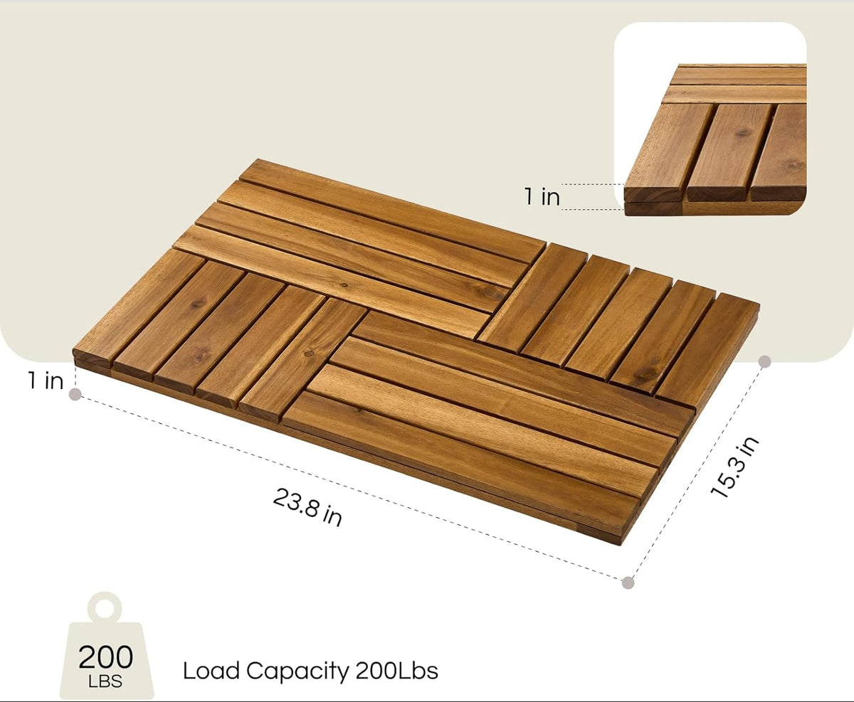 Dluxe Ave. Acacia Wood Bath Mat 23.8” x 15.3” Wooden Shower Mat for Bathroom (Walnut)
