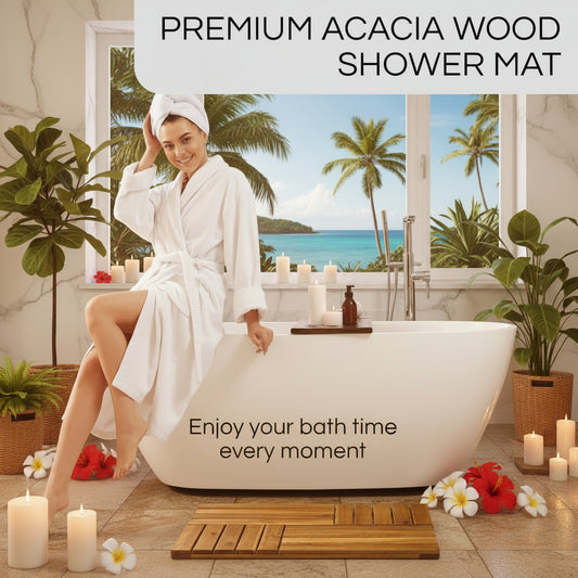 Dluxe Ave. Acacia Wood Bath Mat 23.8” x 15.3” Wooden Shower Mat for Bathroom (Walnut)