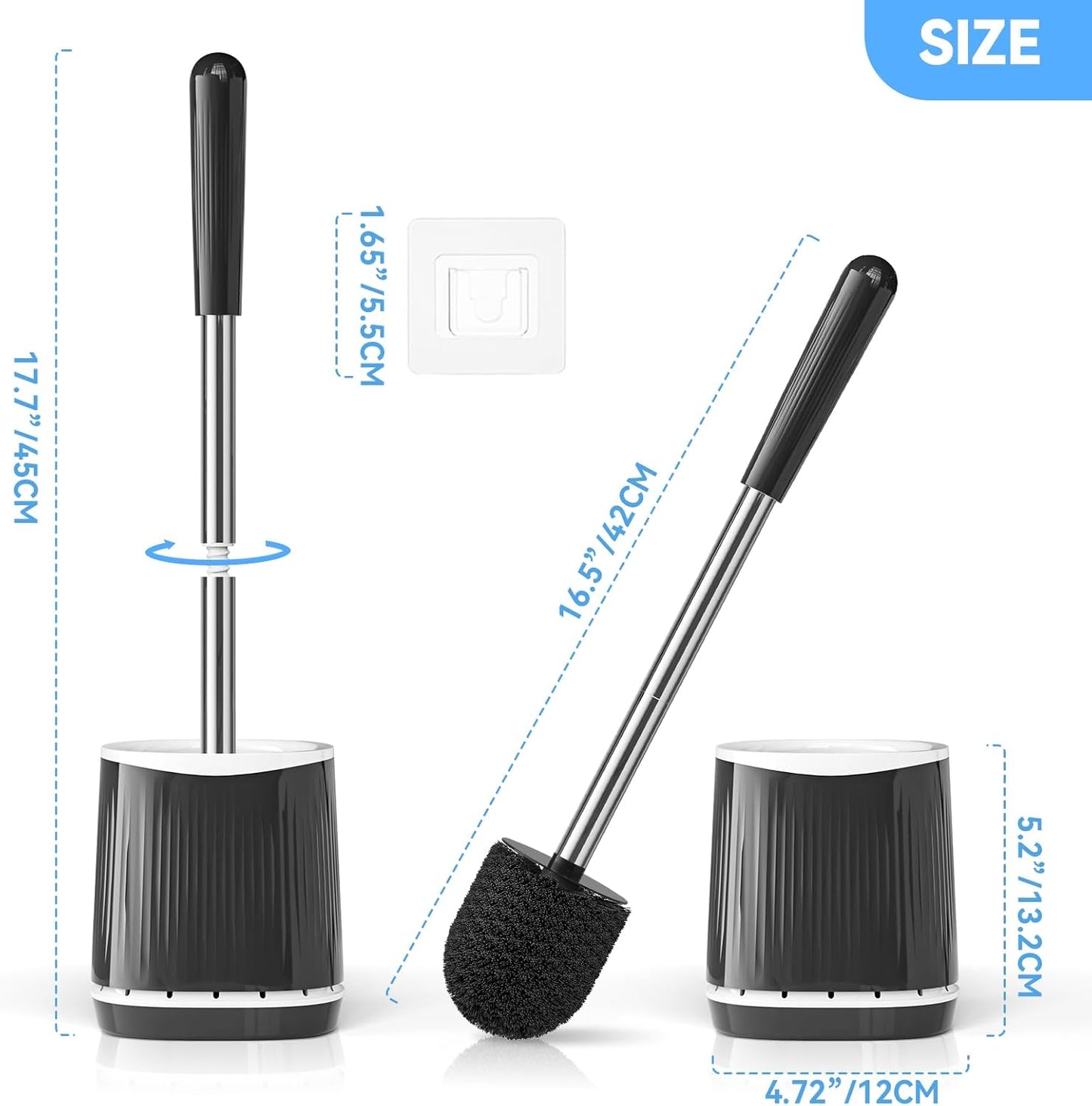 Dluxe Ave. TRENTI Toilet Brush Toilet Brush and Holder Set Bristles Toilet Bowl Brush Head with Ventilated Holder Wall Mounted Compact Toilet Brush Set for Bathroom Deep Cleaning (2 Black)