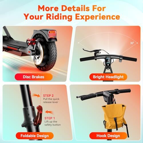 Dluxe Ave. Electric Scooter for Adults Up to 19 MPH and 20/30 Miles Long-Range 500W Peak Motor Foldable E Scooter 10" Solid Rear Tire and Pneumatic Front Tire Dual Braking System and App Control
