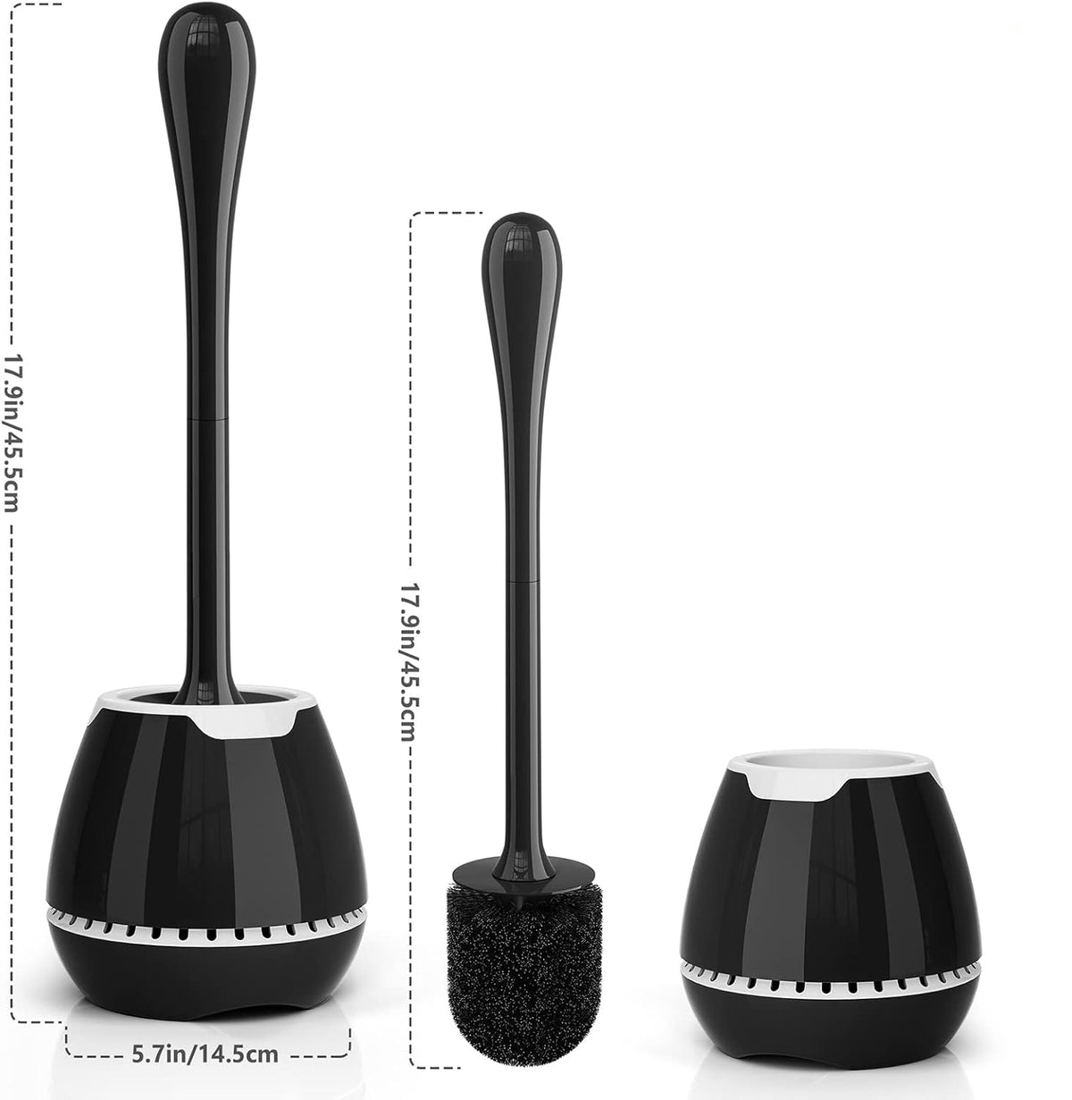 Dluxe Ave. 2 Pack Toilet Bowl Brush with Ventilated Holder and Ergonomic Long Handle (Black)