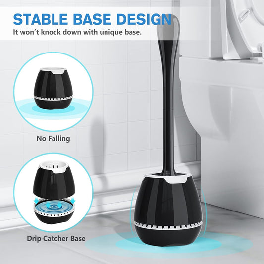 Dluxe Ave. 2 Pack Toilet Bowl Brush with Ventilated Holder and Ergonomic Long Handle (Black)