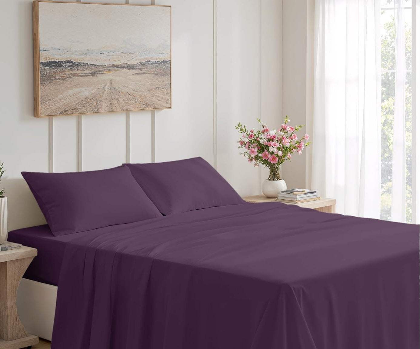 Dluxe Ave. ( QUEEN )4 Pcs Bed Sheet Set, {Ultra Imitation Cotton}, Hotel Luxury Bed Sheets, Deep Pocket up to 15", Purple