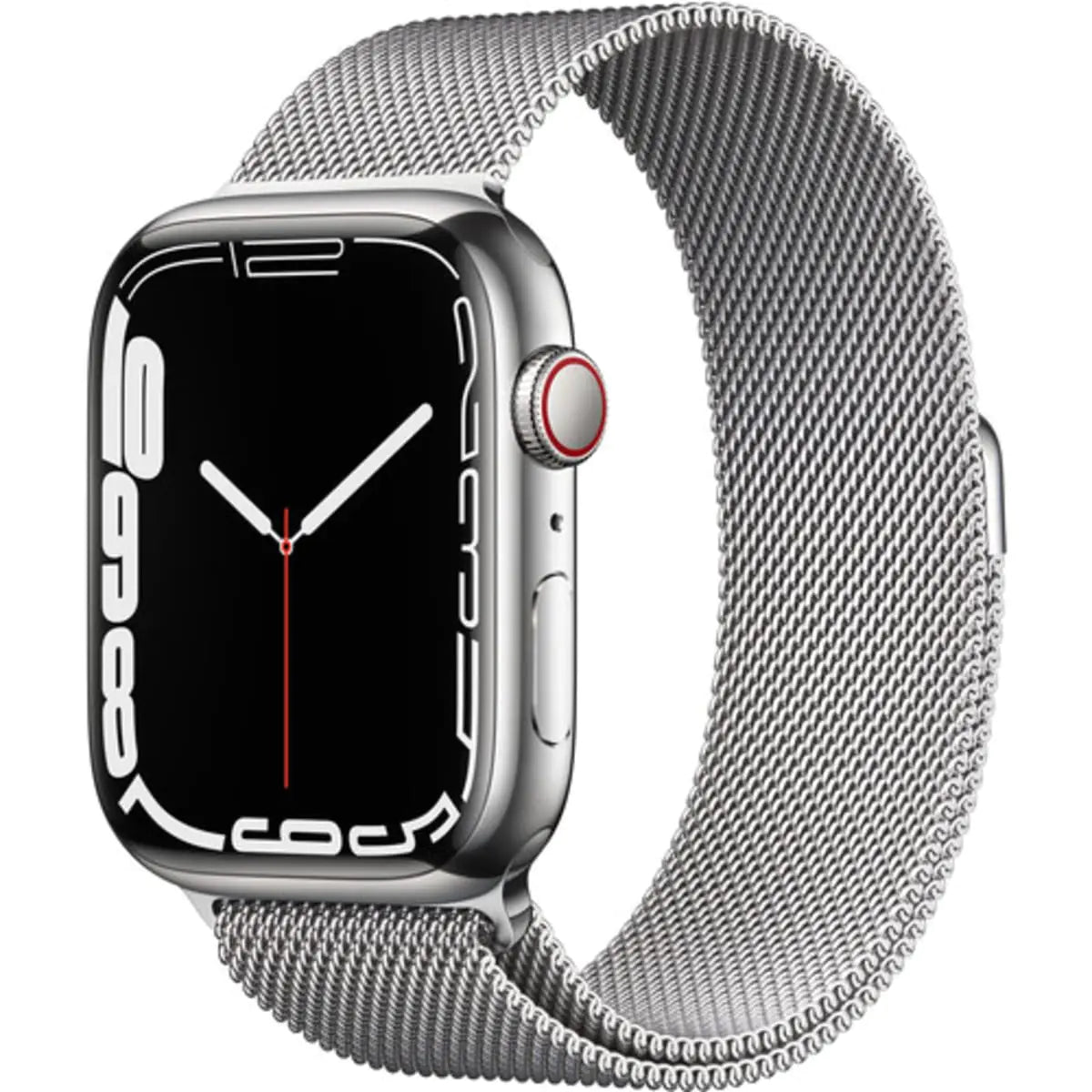 Dluxe Ave. Apple Watch Series 7 (GPS + Cellular 45MM) - Silver Stainless Steel Case with Silver Milanese Loop (Renewed)