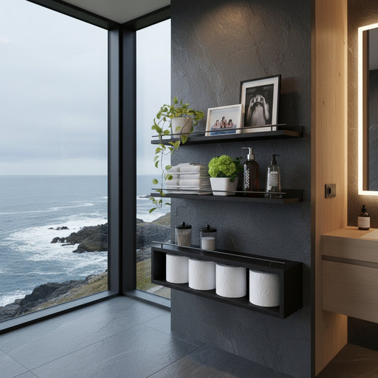 Dluxe Ave. Floating Shelves for Wall with Metal Rail / Black