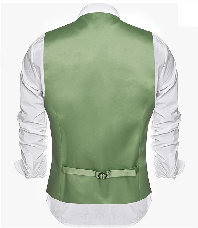 Dluxe Ave. (3X-LARGE) Mens Suit Vest/ V-Neck Silk Waistcoat/White Edges Slim Fit/ Sage Green