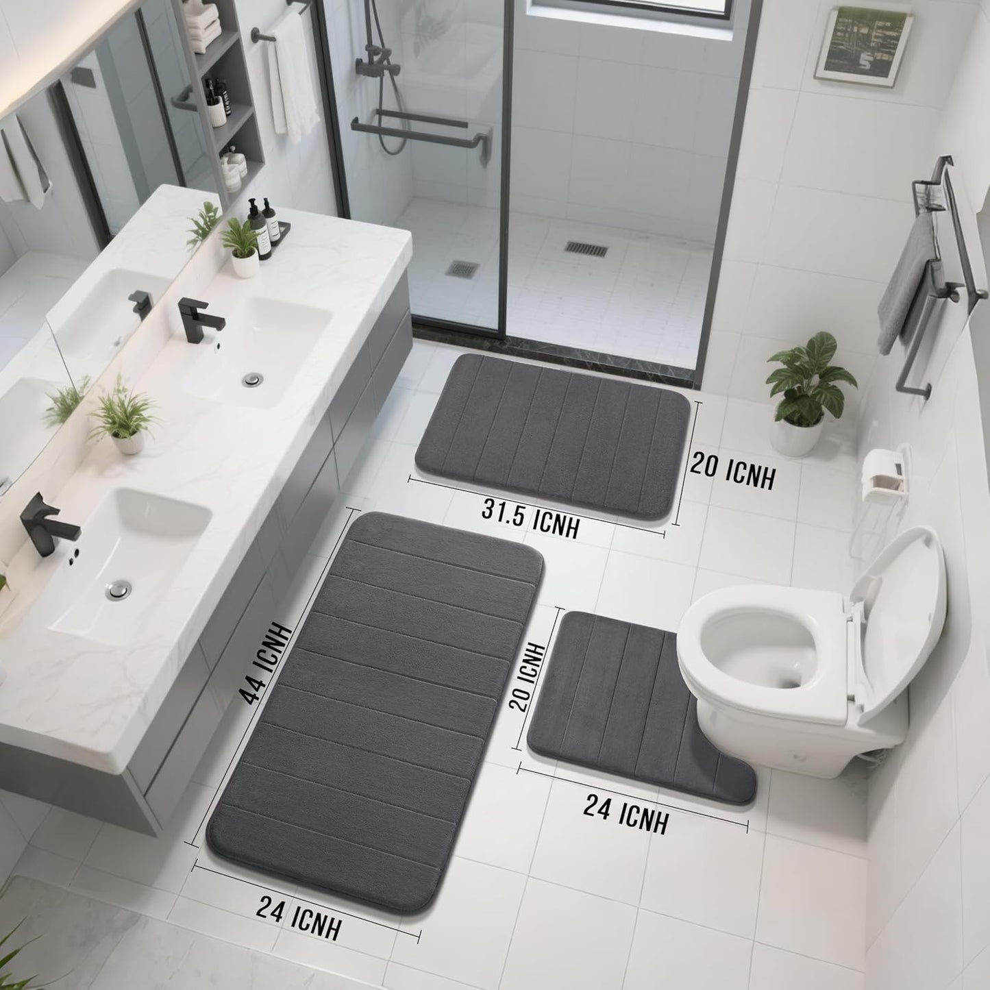Dluxe Ave. Water Absorbent Mat Set for Bathroom and Kitchen (3pcs)