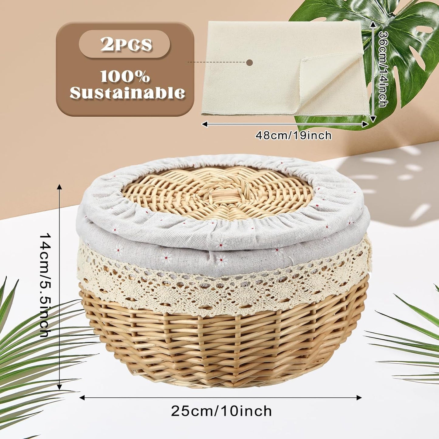 Dluxe Ave. 2 Cotton Towel Cloth/Handcrafted Rattan Holder with Lid Rustic/10 Inches/ (Daisy Style)