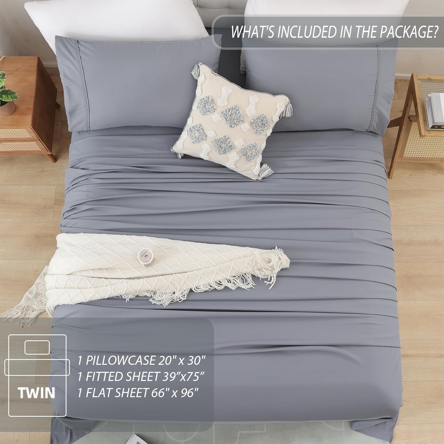 Dluxe Ave. ( TWIN ) 3Pcs Breathable Cooling Luxury Sheets Set/ 16" Extra Deep Pocket/ Steel Blue