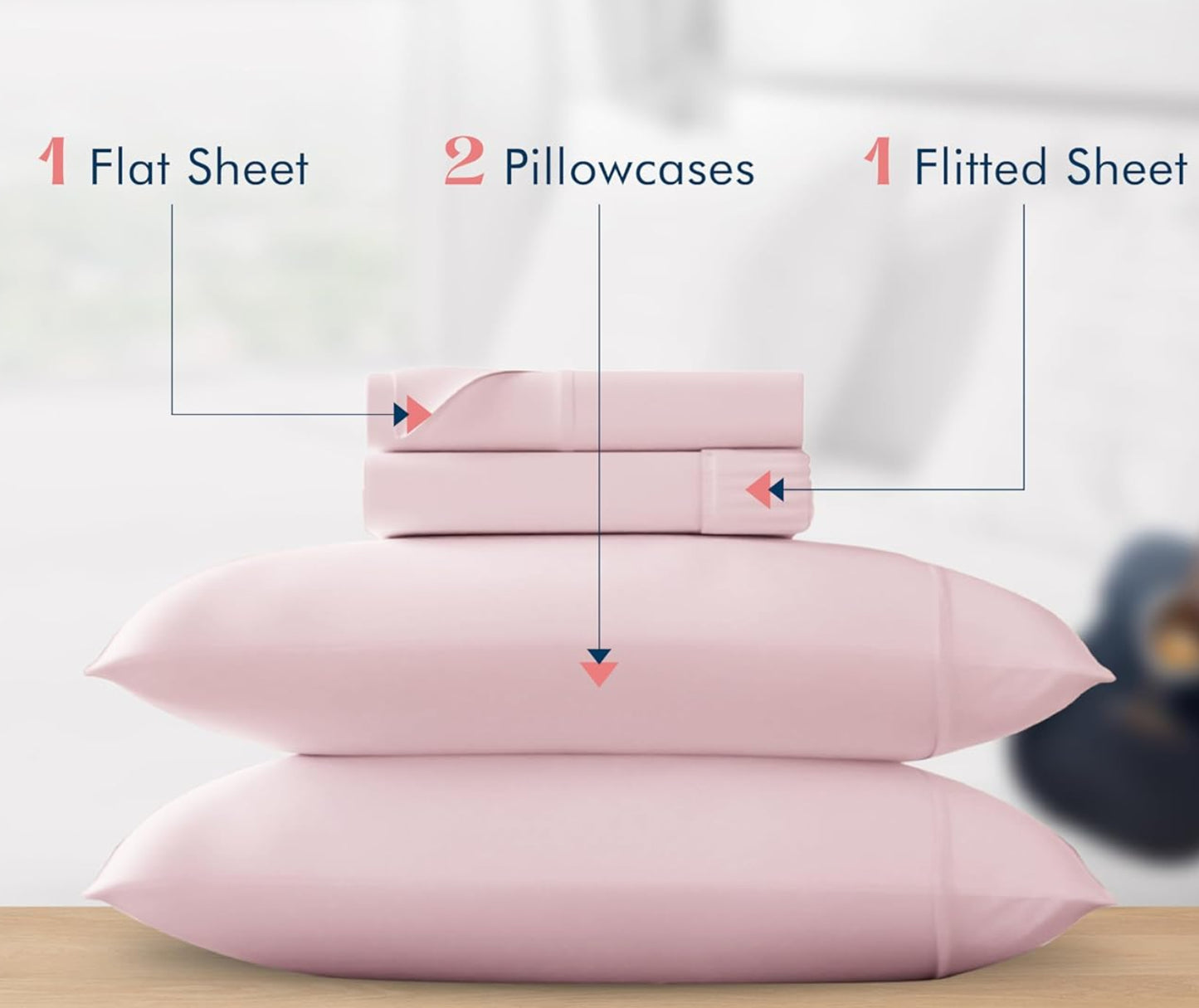 Dluxe Ave. ( CALI./ KING ) 4 Pcs Linen Sheets, 500 Thread Count, 100% Cotton, Extra Soft, Deep Pocket, Blush