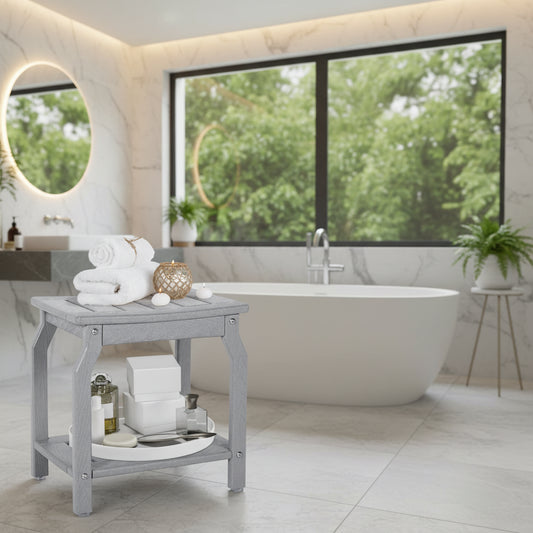 Dluxe Ave. 2-Tier Shower Bench with Non-Slip Foot Pads/ Wood-Like Spa Stool (Grey)