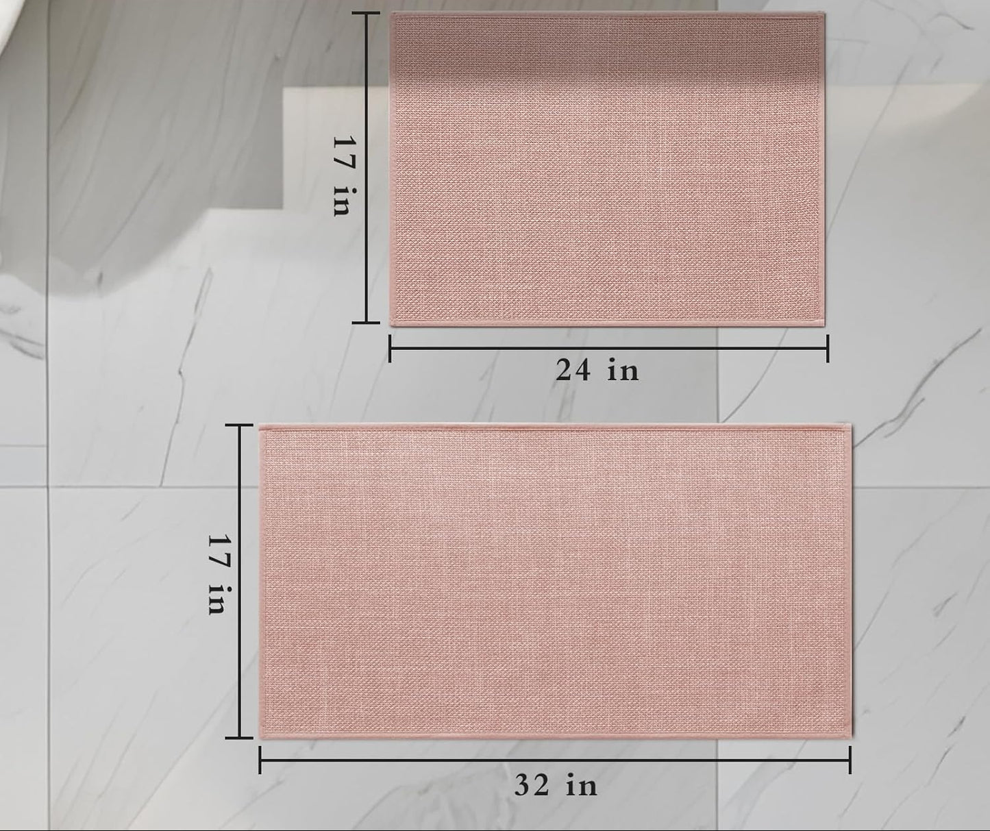 Dluxe Ave. Pink Bathroom Rug Sets, 2 Piece, Absorbent, Non Slip, Washable, Quick Dry Thin