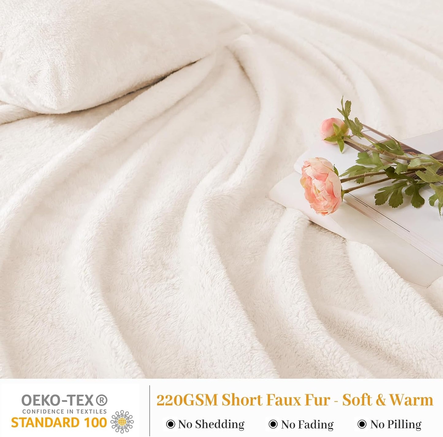 Dluxe Ave. ( KING ) 4 Pcs Fleece Sheet Set/ Luxury Ultra Soft/ Plush Velvet/ Ivory