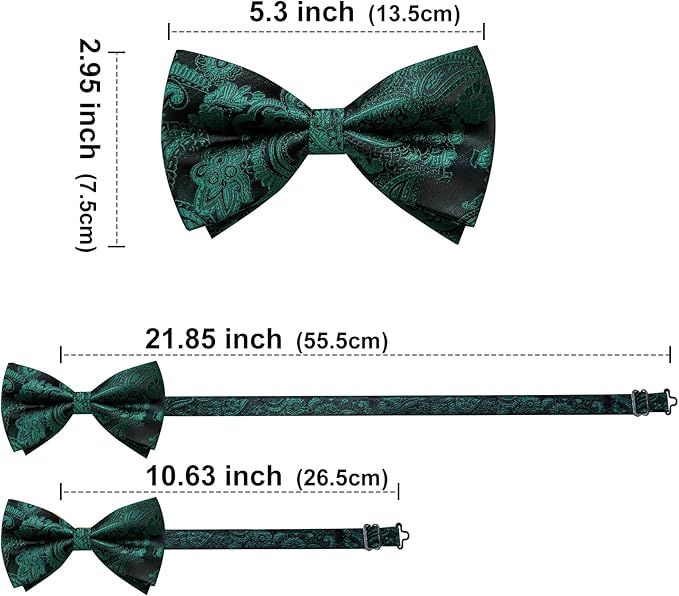Dluxe Ave. Mens Bowties Adjustable with Handkerchief Cufflinks/ Black Green