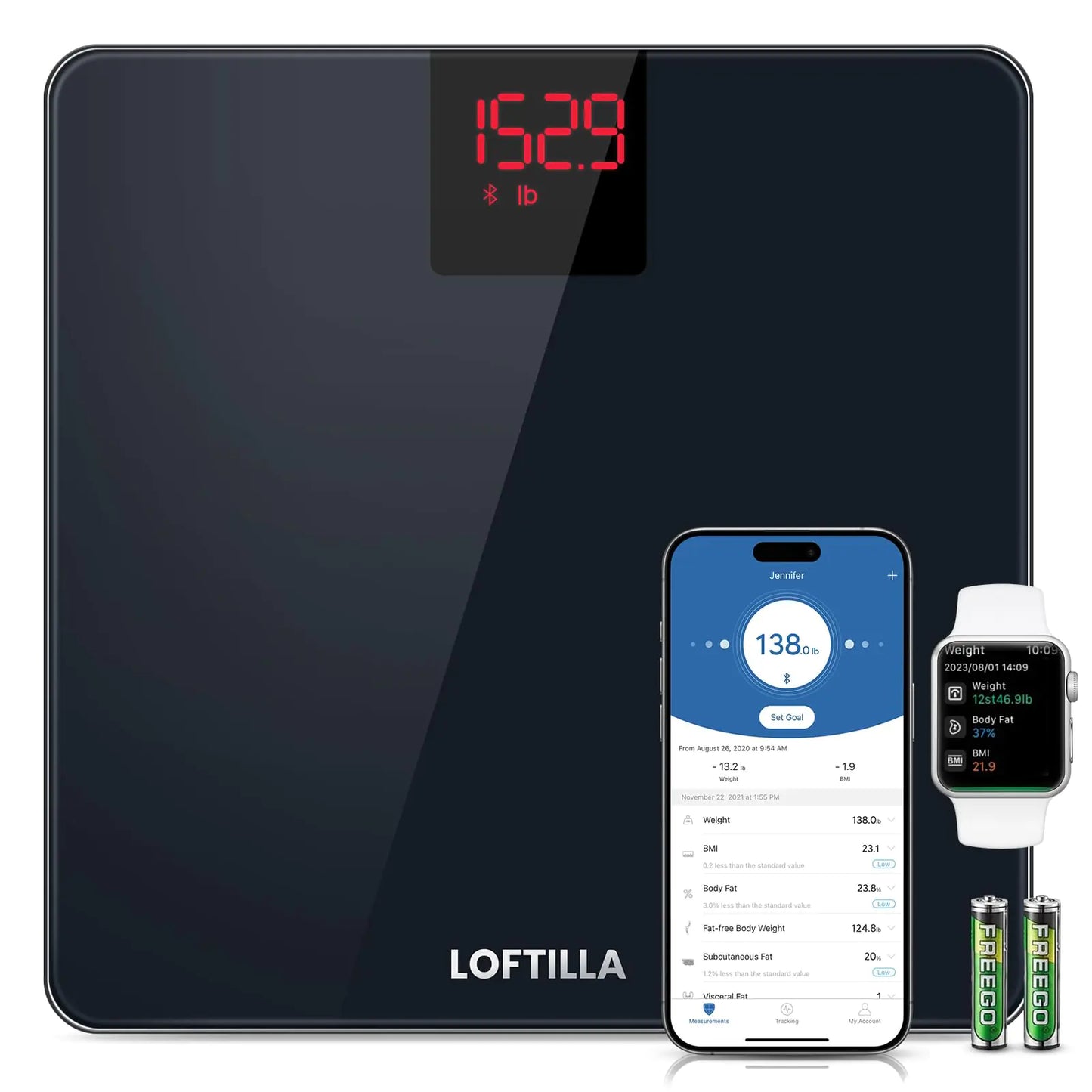 Dluxe Ave. LOFTILLA Smart Scale for Body Weight Weight Scale Digital Bathroom Scales Scale with BMI Body Fat Muscle Mass Apple Health Compatible