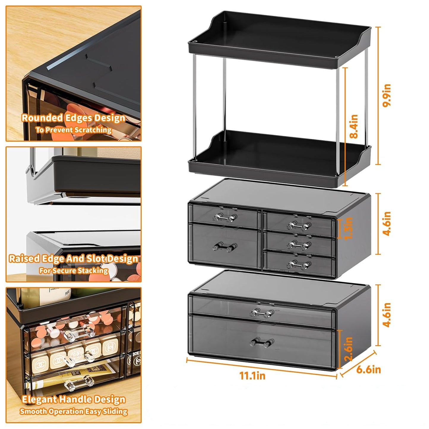 Dluxe Ave. Makeup Organizer With Drawers, Stackable Design, 19.1"