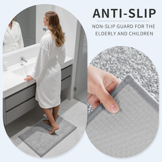 Dluxe Ave. Yimobra Bathroom Rugs Mat Extra Soft Comfortable Bath Rugs Non-Slip Water Absorbent and Thick Bathroom Floor Mats Machine Washine Shaggy Rugs for Shower Bathtubs 36" x 24" Grey&White