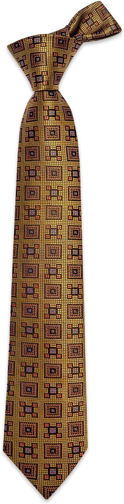 Dluxe Ave. 2.75 Skinny Ties for Men Silk Gold Plaid Tie and Pocket Square Set