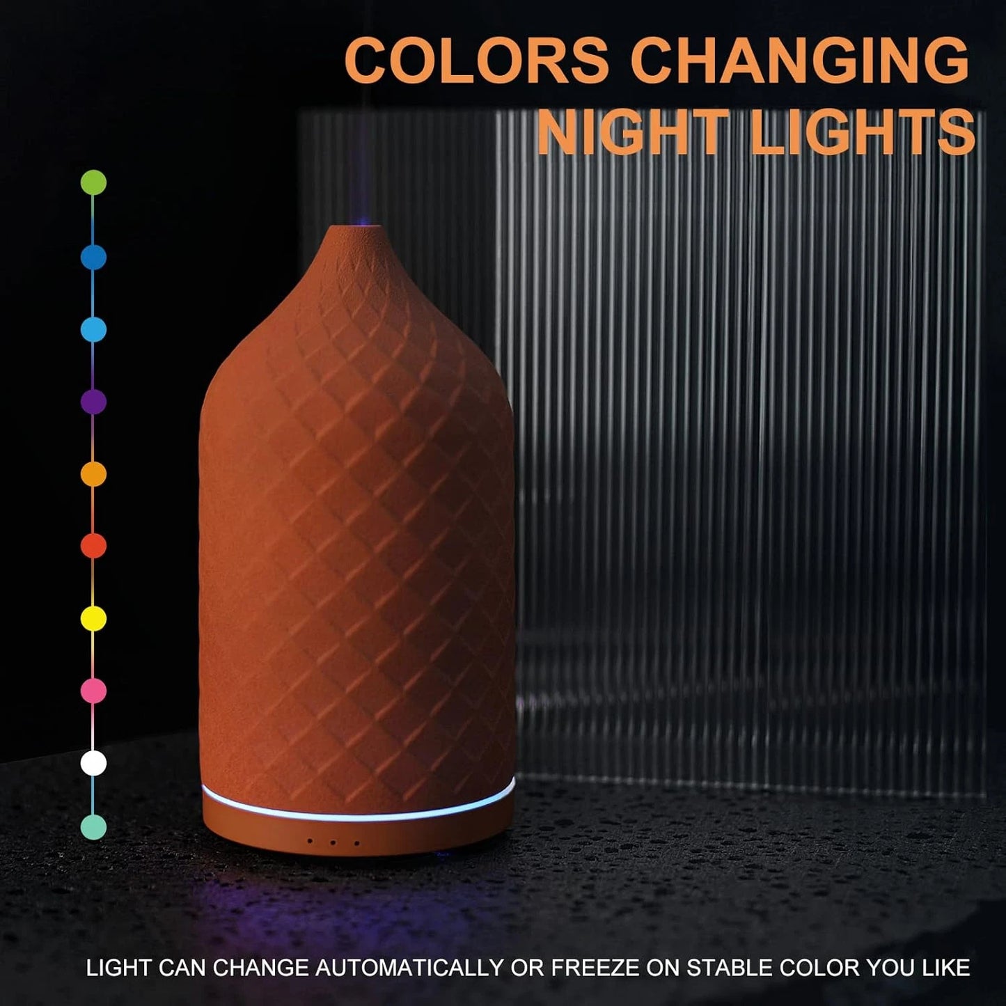 Dluxe Ave. Ceramic Aromatherapy Diffuser for Essential Oils, 120ml. 7 LED Lights for Large Room/Yoga Spa (Terracotta)