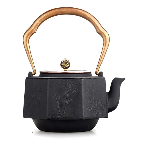Dluxe Ave. 1.2L Uncoated Cast Iron Teapot with Copper Handle