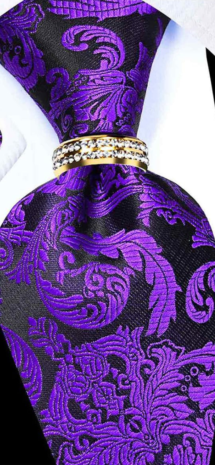 Dluxe Ave. 5PCS Purple Paisley Tie and Pocket Square Set for Men