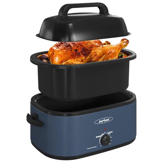 Dluxe Ave. 24 Quart Electric Roaster Oven with Lid/ Dark Blue