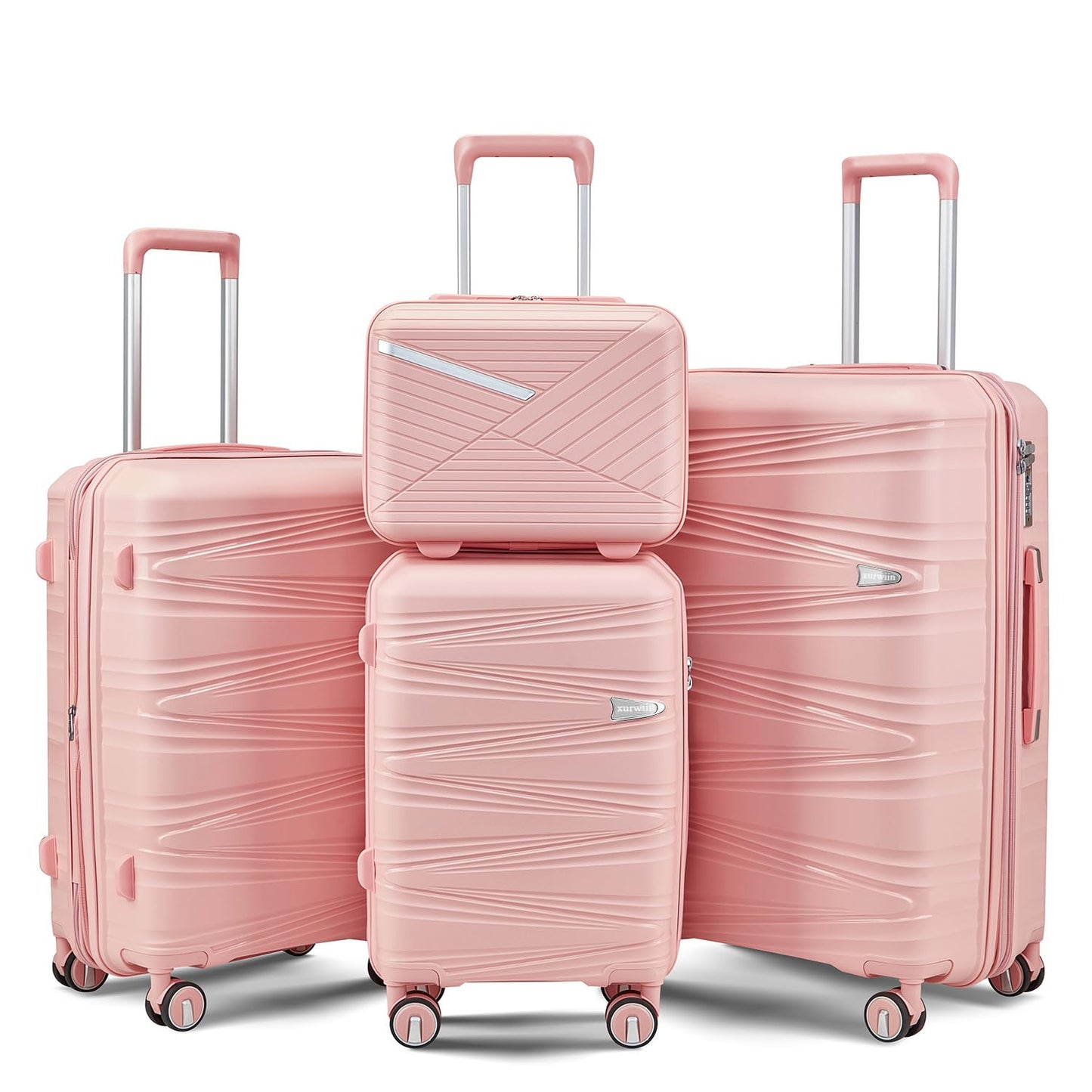 Dluxe Ave. Luggage Sets 4 Pcs/ Hard Shell/ Lightweight Carry on Expandable/ Spinner Wheels/ TSA Lock (Rose Pink)