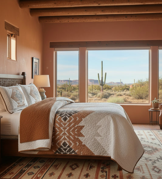 Dluxe Ave. (KING) Quilt Set 3 Pieces Aztec Texture Bedspread Coverlet Set /Terracotta