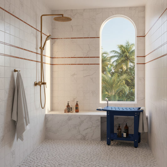 Dluxe Ave. Shower Bench, Navy