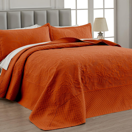 Dluxe Ave. ( CALI./ KING ) 3 Pcs Oversized Bedspreads, Soft Microfiber, Rust Color