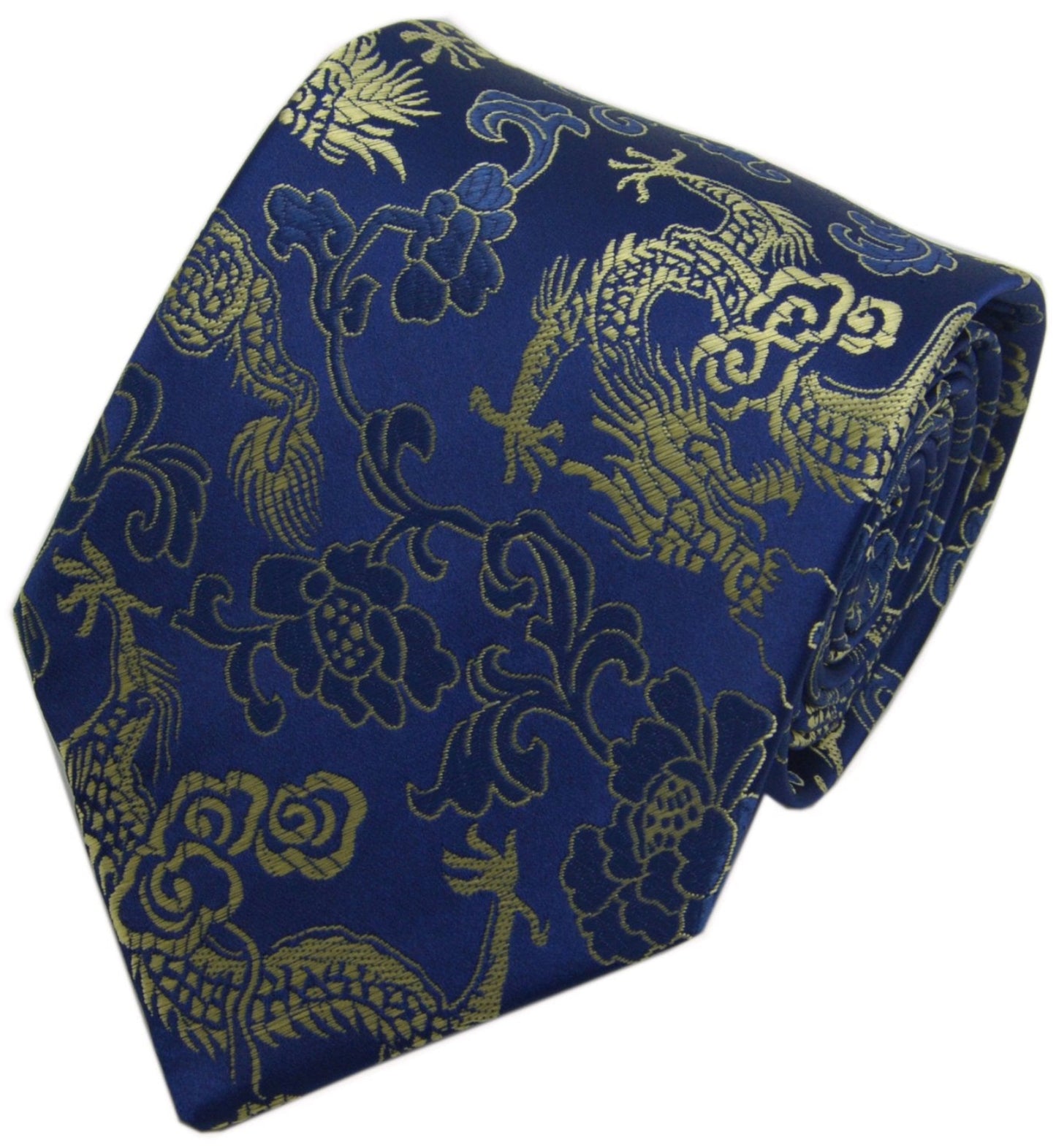 Dluxe Ave. Mens Navy Blue Gold Jacquard Woven Casual Silk Necktie
