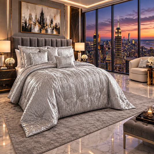 Dluxe Ave. (KING) 7 Pcs Comforter Set, Silver