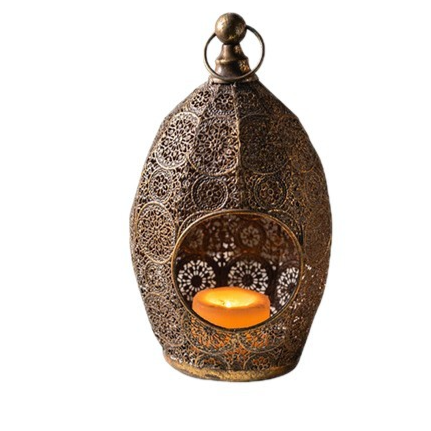 Bohemian Hollow Carved Iron Candle Holder