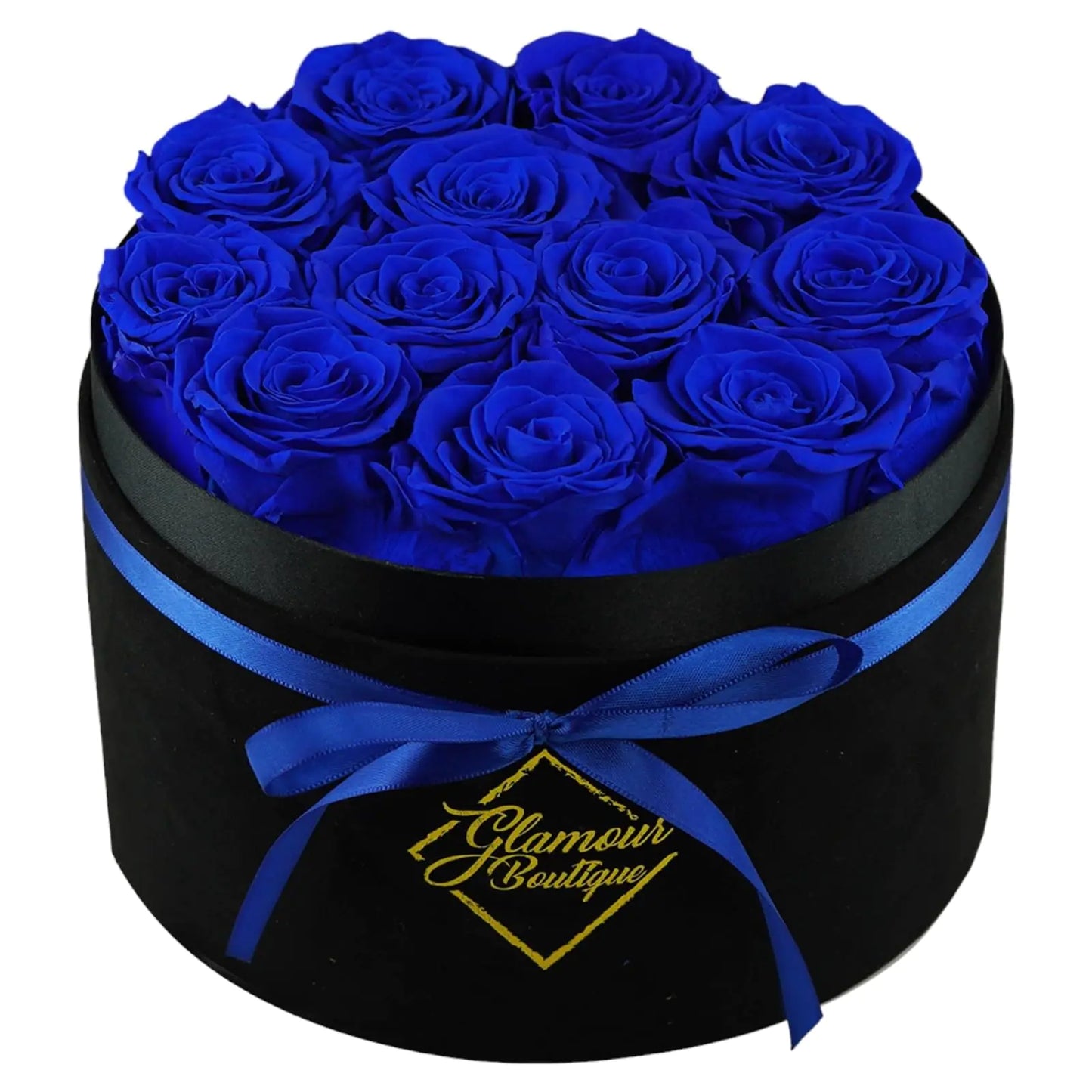 Dluxe Ave. GLAMOUR BOUTIQUE Flowers Forever Gift Box 12 Real Preserved Roses in a Velvet Black Box Blue
